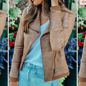 THE MOTO BABE TAN FAUX LEATHER JACKET